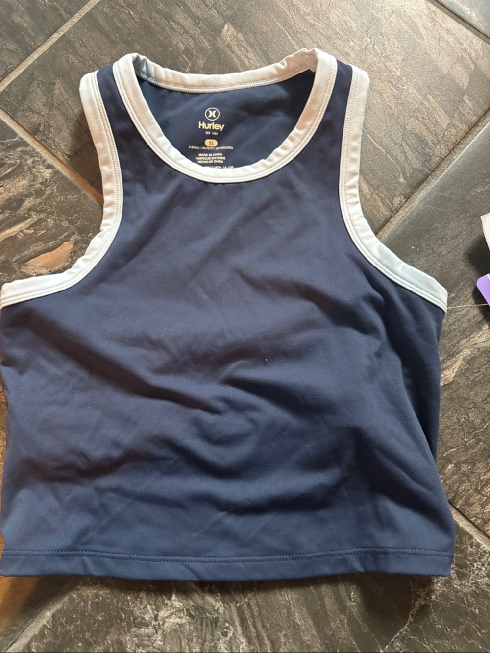 Hurley Navy and White Athletic Cropped Tank